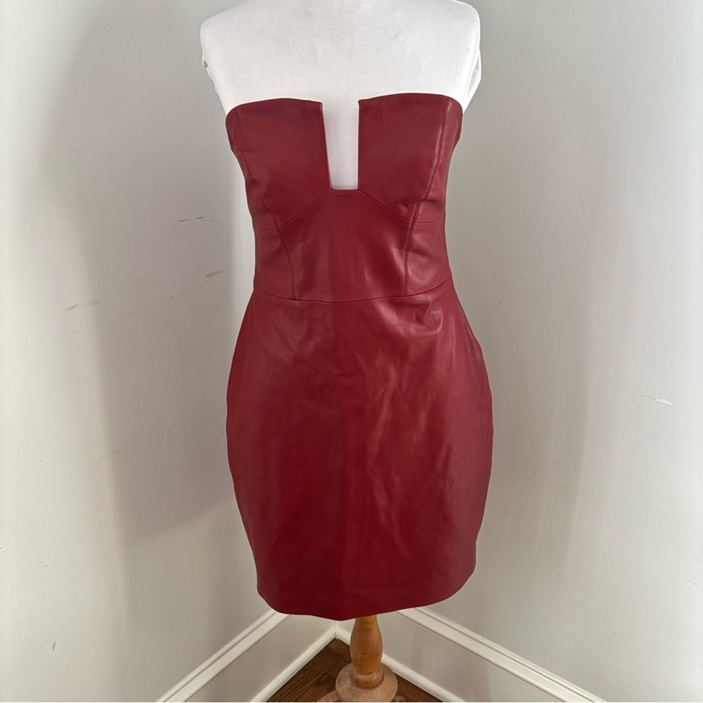 Susana Monaco Red Fuax Leather Bodycon Strapless Dress size Large